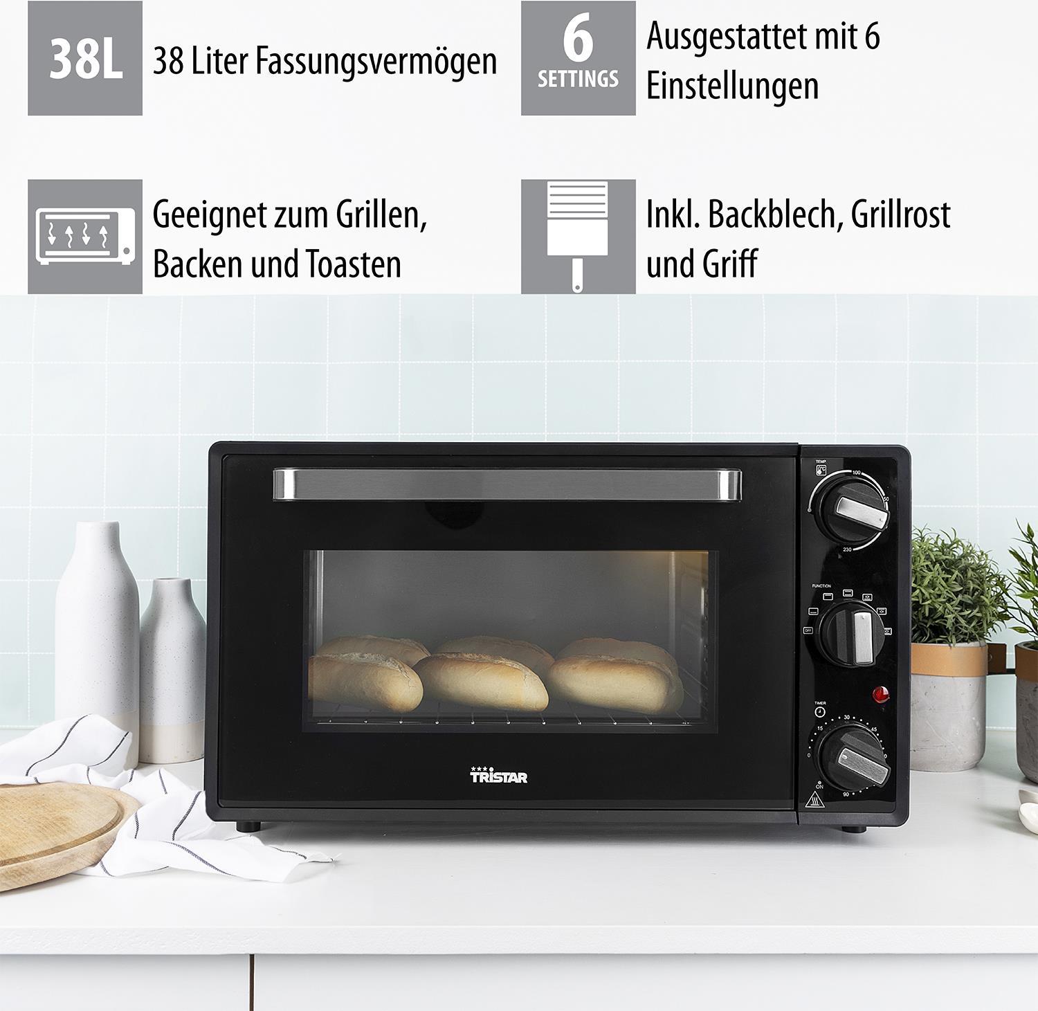 Купить Tristar OV-3630 Heißluft-Backofen - 38 l - Schwarz - Edelstahl - Freistehend - Drehregler - 0 - 230 °C - Metall (OV-3630) в магазине wardena.ru