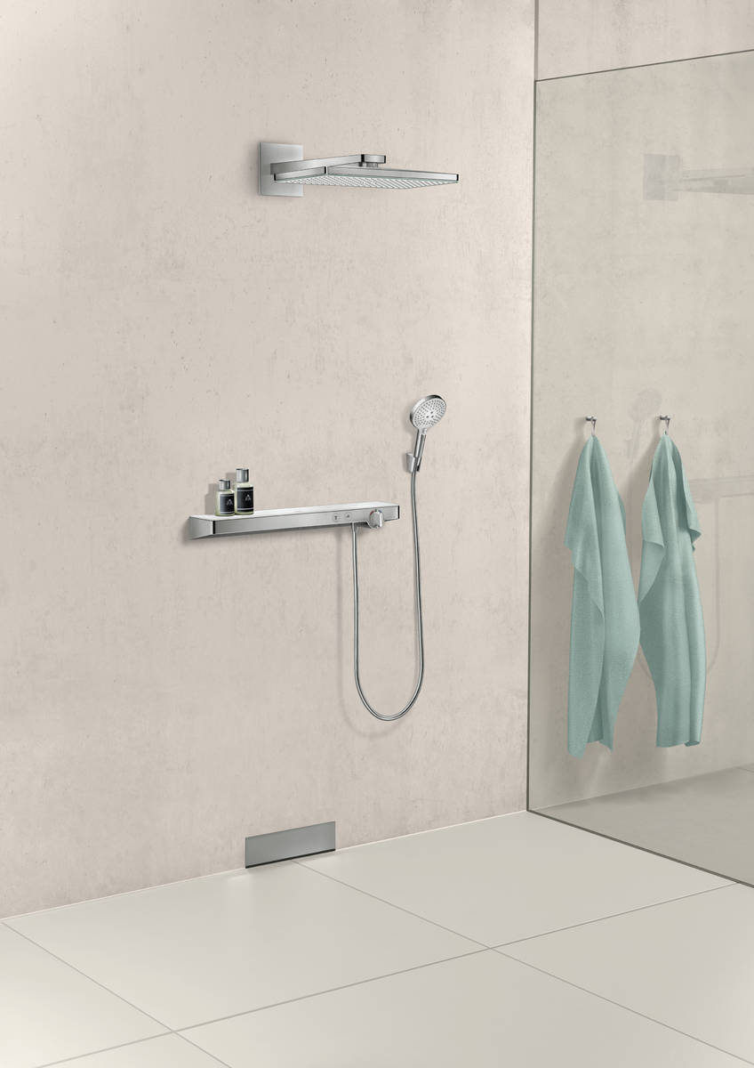 Купить Hansgrohe Rainmaker Select Верхний душ 460 1jet с держателем хром-черный матовый 24003600 в магазине wardena.ru