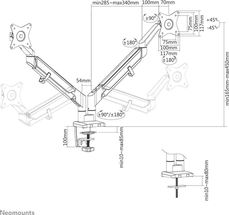 Купить Neomounts by Newstar DS70-810BL2 - Befestigungskit (Tischmontage) - für 2 LCD-Displays (voll beweglicher, einstellbarer Doppelarm) - Schwarz - Bildschirmgröße: 43,2-81,3 cm (17"-32") - Klemmmontage, Tülle (DS70-810BL2) в магазине wardena.ru