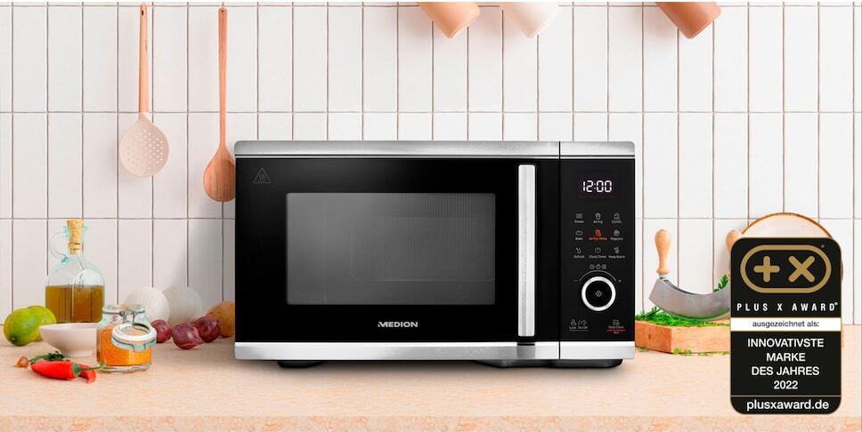 Купить MEDION MIKROWELLE MIT HEISSLUFT- FRITTEUSEN- FUNKTION MD 11499 - Arbeitsplatte - Kombi-Mikrowelle - 25 l - 900 W - Drehregler - Berührung - Schwarz - Edelstahl (50073421) в магазине wardena.ru