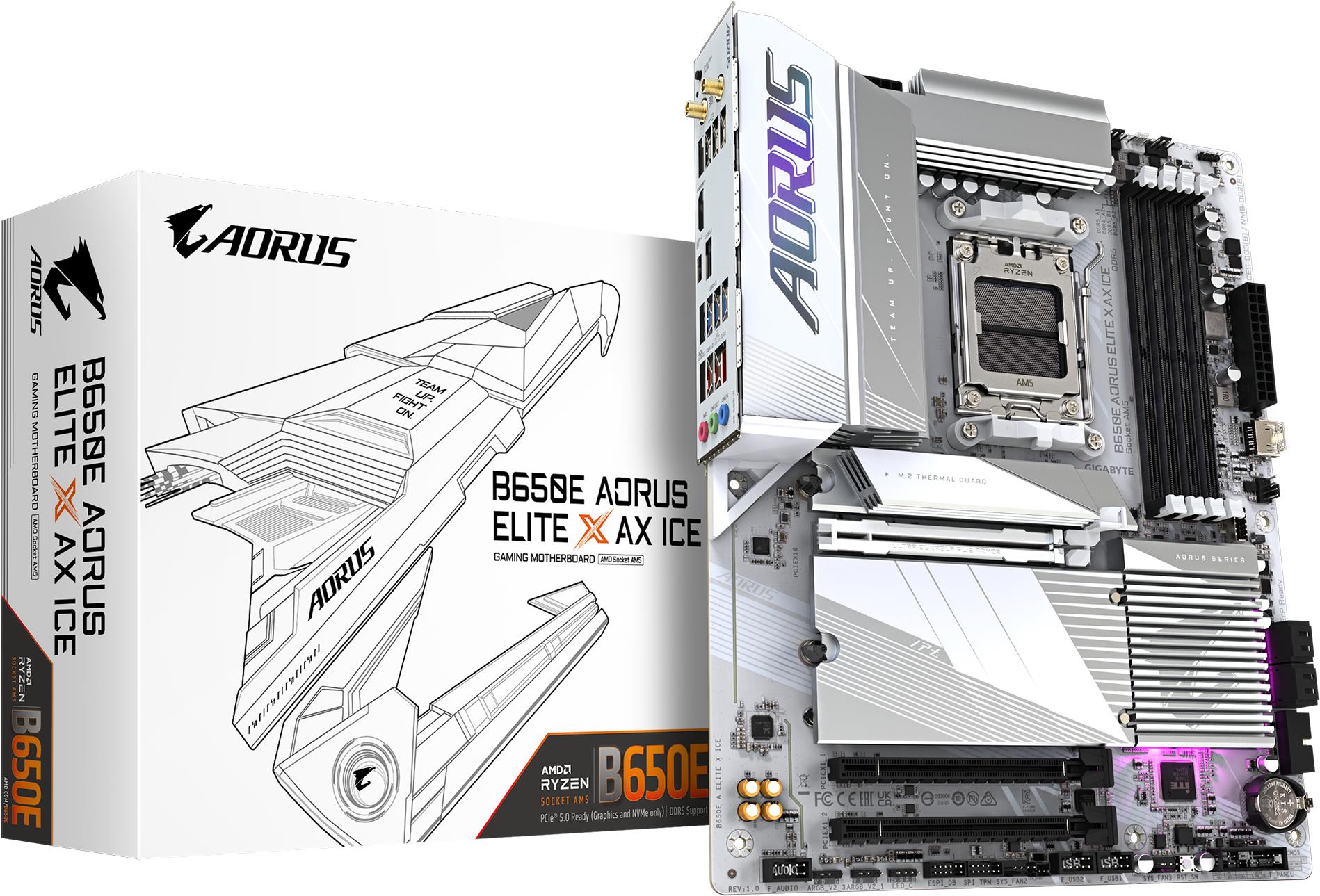 Купить Gigabyte B650E AORUS ELITE X AX ICE. Prozessorhersteller: AMD, Prozessorsockel: Buchse AM5, Kompatible Prozessoren: AMD Ryzen™ 7. Unterstützte Arbeitsspeicher: DDR5-SDRAM, RAM-Speicher maximal: 192 GB, Arbeitsspeicher Ty (B650E A ELITE X ICE) в магазине wardena.ru