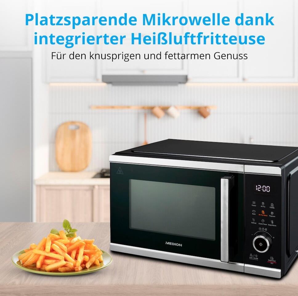 Купить MEDION MIKROWELLE MIT HEISSLUFT- FRITTEUSEN- FUNKTION MD 11499 - Arbeitsplatte - Kombi-Mikrowelle - 25 l - 900 W - Drehregler - Berührung - Schwarz - Edelstahl (50073421) в магазине wardena.ru