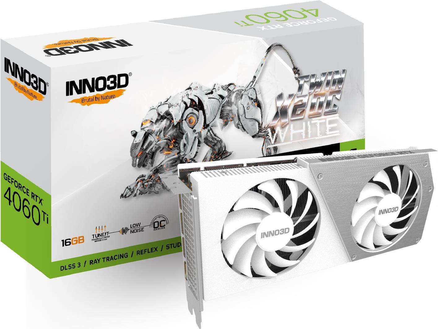 Купить InnoVISION Inno3D GeForce RTX 4060Ti Twin x2 OC - Grafikkarten - GeForce RTX 4060 Ti - 16GB GDDR6 - PCIe 4,0 x8 - HDMI, 3 x DisplayPort - weiß (N406T2-16D6X-178055W) в магазине wardena.ru
