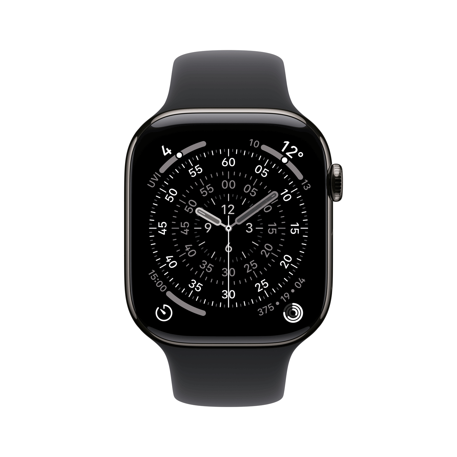 Купить Apple Watch Series 11 GPS + Cellular 46mm Slate Titanium Case with Black Sport Band - S/M (MFD14ZR/A) в магазине wardena.ru