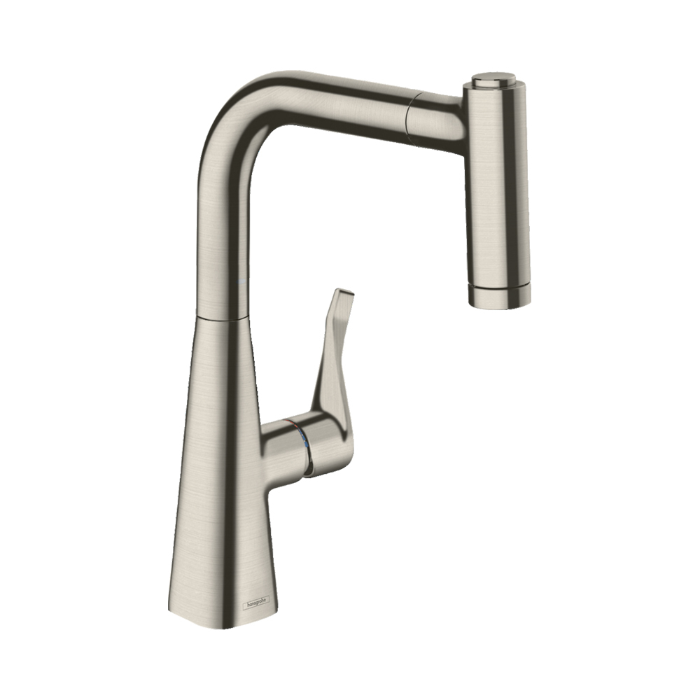 Купить Hansgrohe Metris M71 Кухонный смеситель однорычажный 220 с вытяжным душем 2jet сталь 14834800 в магазине wardena.ru