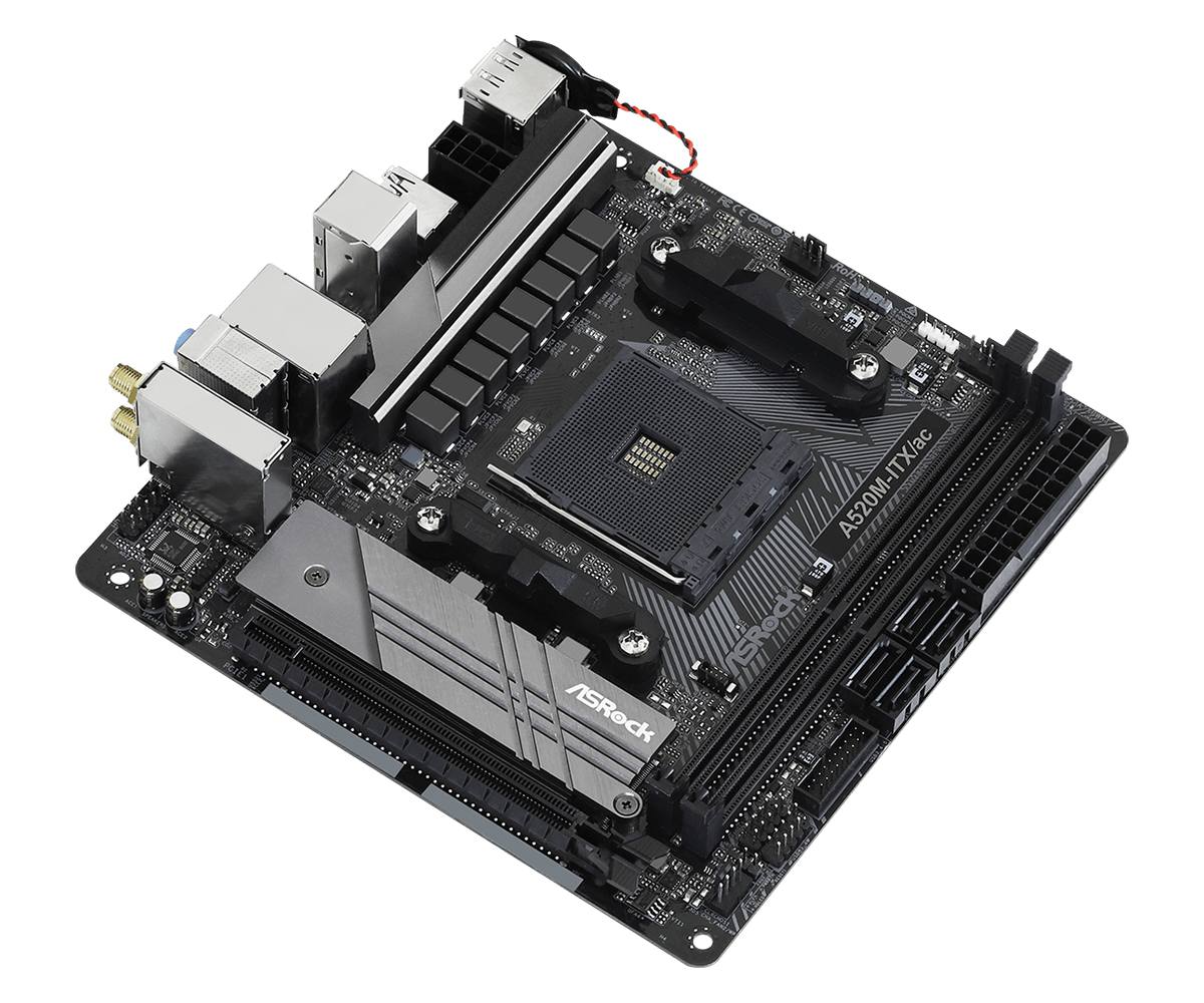 Купить ASRock A520M-ITX/ac - Motherboard - Mini-ITX - Socket AM4 - AMD A520 - USB-C Gen1, USB 3,2 Gen 1 - Gigabit LAN, Wi-Fi, Bluetooth - Onboard-Grafik (CPU erforderlich) - HD Audio (8-Kanal) (90-MXBDG0-A0UAYZ) в магазине wardena.ru