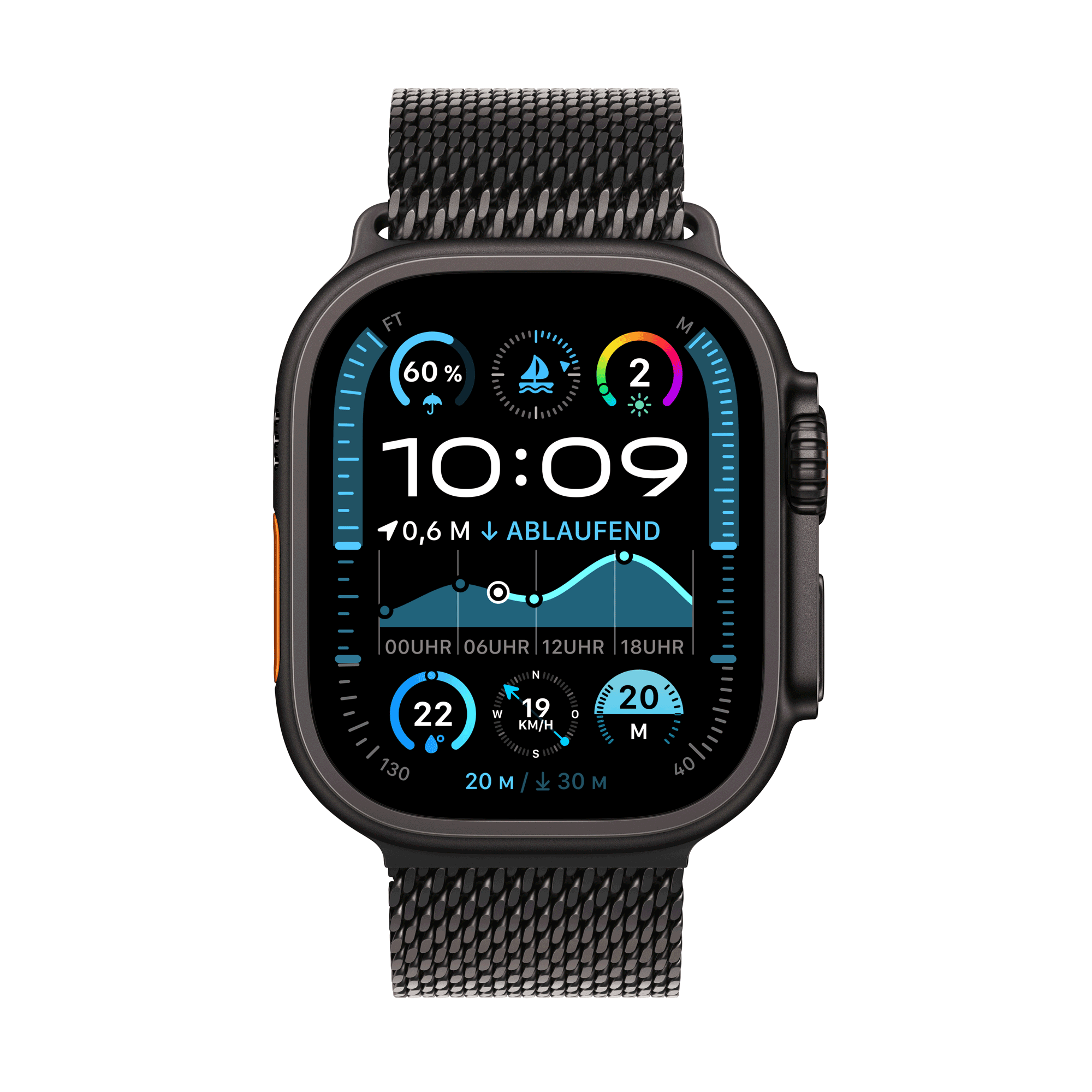 Купить Apple Watch Ultra 2 GPS + Cellular 49mm Black Titanium Case mit Black Titanium Milanese Band - L (MX5V3FD/A) в магазине wardena.ru