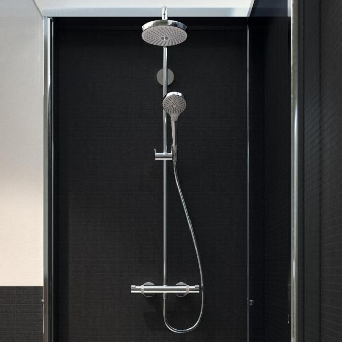 Купить Hansgrohe Croma Select S Showerpipe 180 2jet EcoSmart 9 л/мин с термостатом хром-белый матовый 27254400 в магазине wardena.ru
