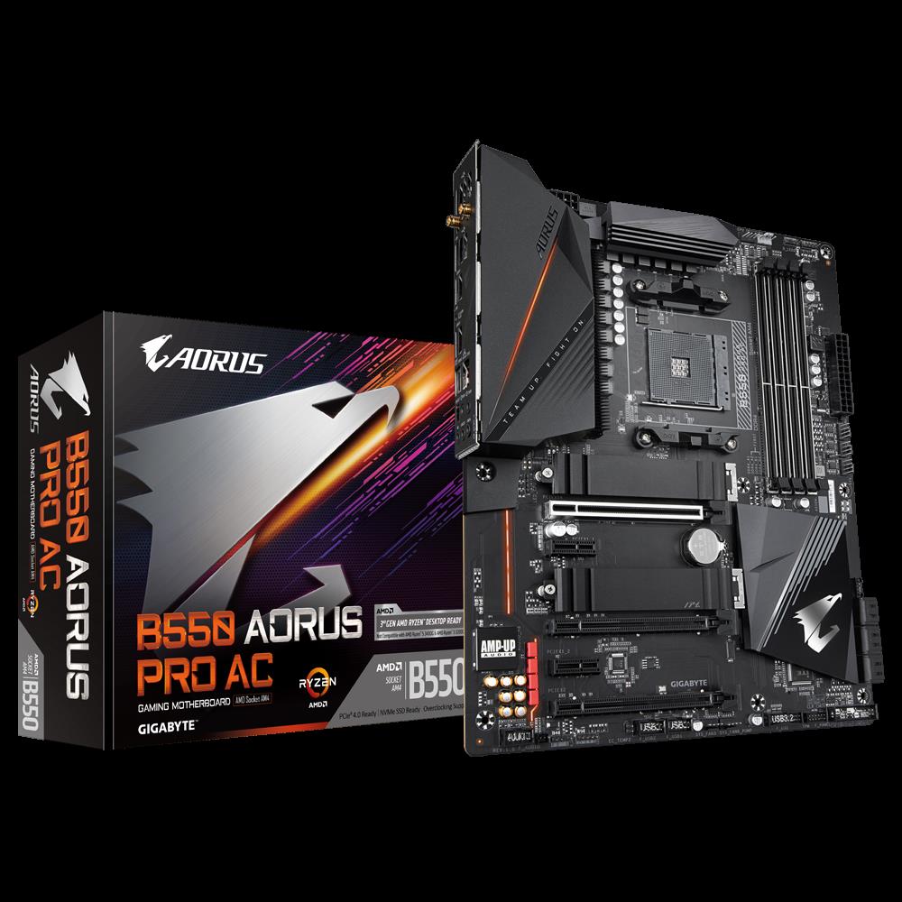 Купить Gigabyte B550 AORUS PRO AC - 1.0 - Motherboard - ATX - Socket AM4 - AMD B550 Chipsatz - USB-C Gen2, USB 3.2 Gen 1, USB 3.2 Gen 2 - Bluetooth, Wi-Fi, 2.5 Gigabit LAN - Onboard-Grafik (CPU erforderlich) - HD Audio (8-Kanal в магазине wardena.ru