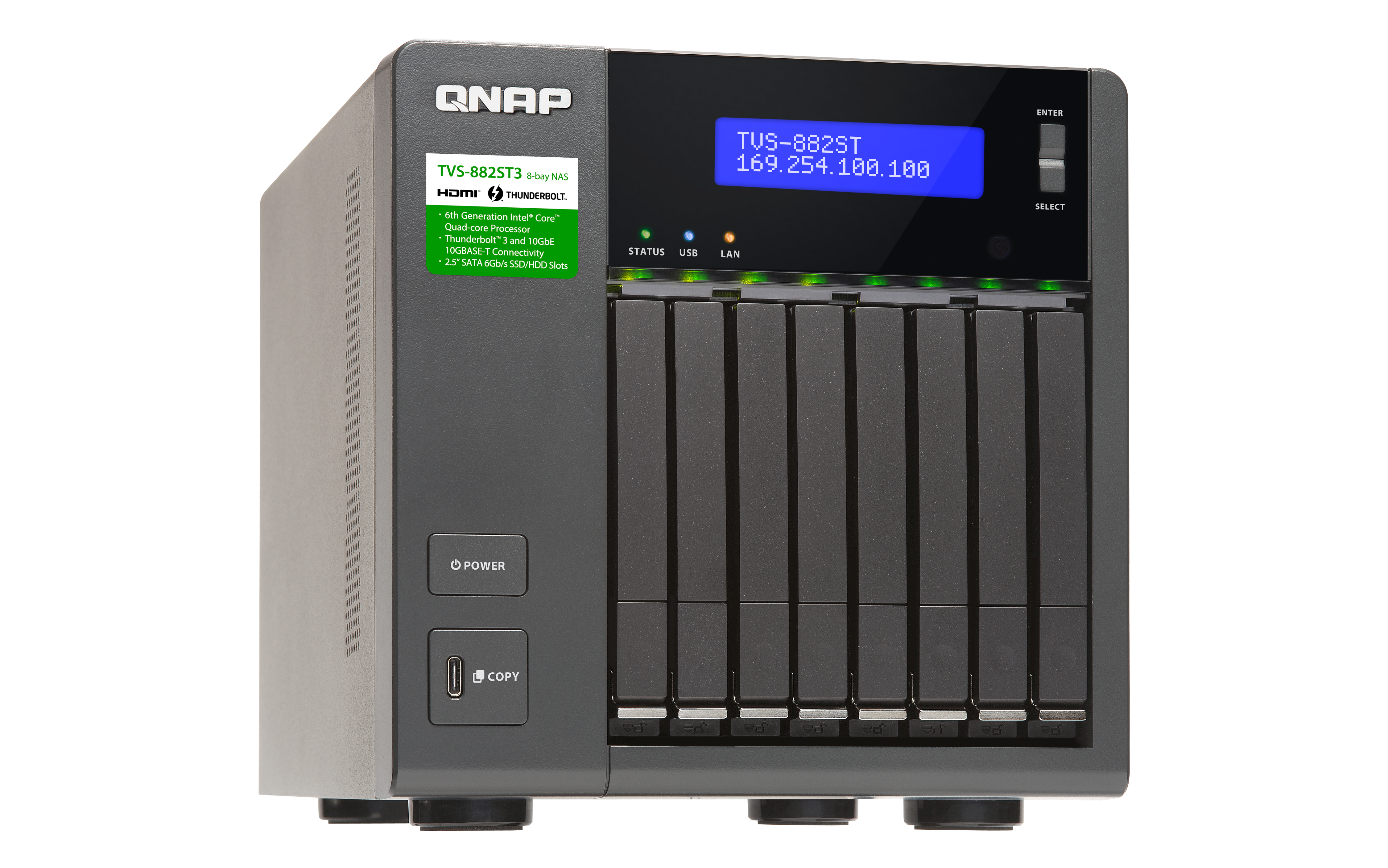 Купить QNAP TVS-882ST3 - NAS-Server - 8 Schächte - SATA 6Gb/s - RAID 0, 1, 5, 6, 10, JBOD - RAM 16 GB - 10 Gigabit Ethernet - iSCSI Support (TVS-882ST3-I7-16G) в магазине wardena.ru