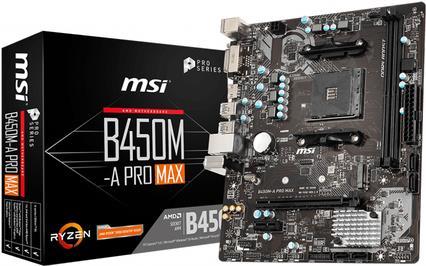 Купить MSI B450M-A PRO MAX - Motherboard - micro ATX - Socket AM4 - AMD B450 Chipsatz - USB 3.2 Gen 1 - Gigabit LAN - Onboard-Grafik (CPU erforderlich) - HD Audio (8-Kanal) (7C52-001R) в магазине wardena.ru