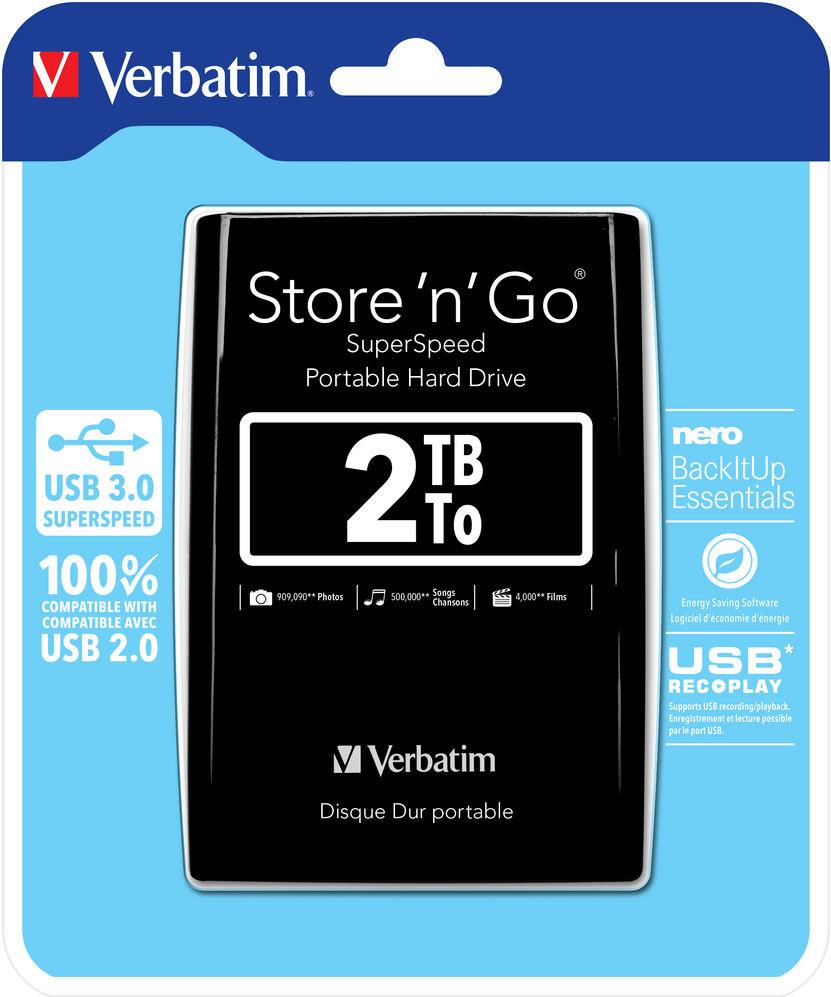 Купить Verbatim Store n Go Portable - Festplatte - 2TB - extern (tragbar) - USB3.0 - 5400 U/min - Schwarz (53177) в магазине wardena.ru