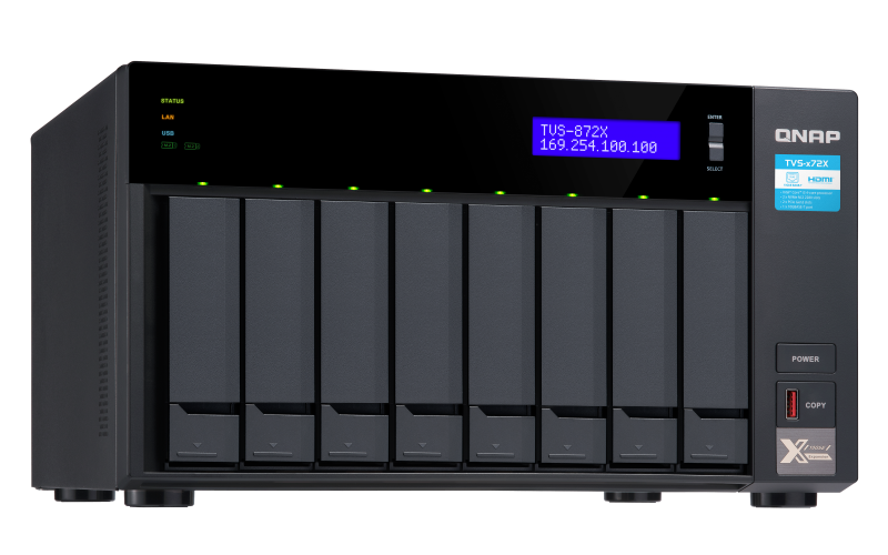 Купить QNAP 8-Bay NAS, Intel® Core" i3-8100T 4-core 3.1 GHz Processor, 8GB DDR4 RAM (max 32GB RAM), 8x 2.5"/3.5" SATA HDD/SSD + 2x M.2 PCIe SSD slot, 2x GbE LAN, 10GBASE-T (10G/5G/2.5G/1G), 4x USB 3.2 Gen 2 type-C & type-A, 1x (TVS-872X-I3-8G) в магазине wardena.ru