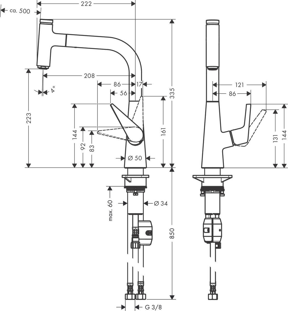 Купить Hansgrohe Talis Select M51 Кухонный смеситель однорычажный 220 с вытяжным изливом 1jet сталь 72822800 в магазине wardena.ru