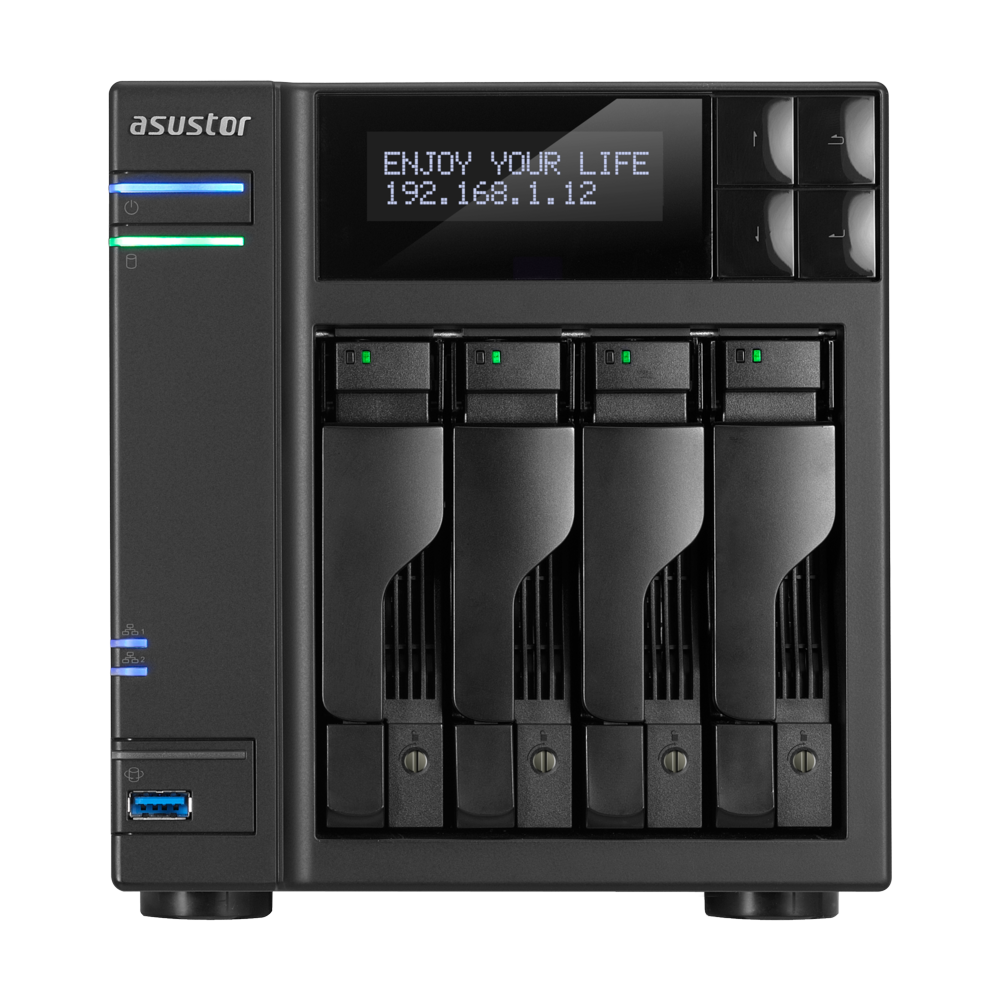 Купить ASUSTOR AS7004T - NAS-Server - 4 Schächte - SATA 6Gb/s / eSATA - RAID 0, 1, 5, 6, 10, JBOD - RAM 8 GB - Gigabit Ethernet - iSCSI (90IX00E1-BW3S20) в магазине wardena.ru