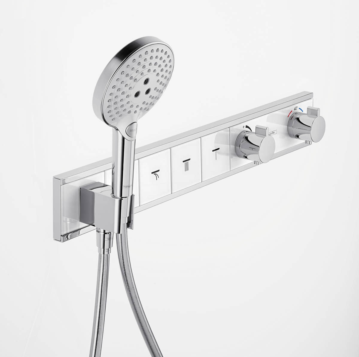 Купить Hansgrohe RainSelect Термостат для душа скрытого монтажа с 4 кнопками хром-белый матовый 15357400 в магазине wardena.ru
