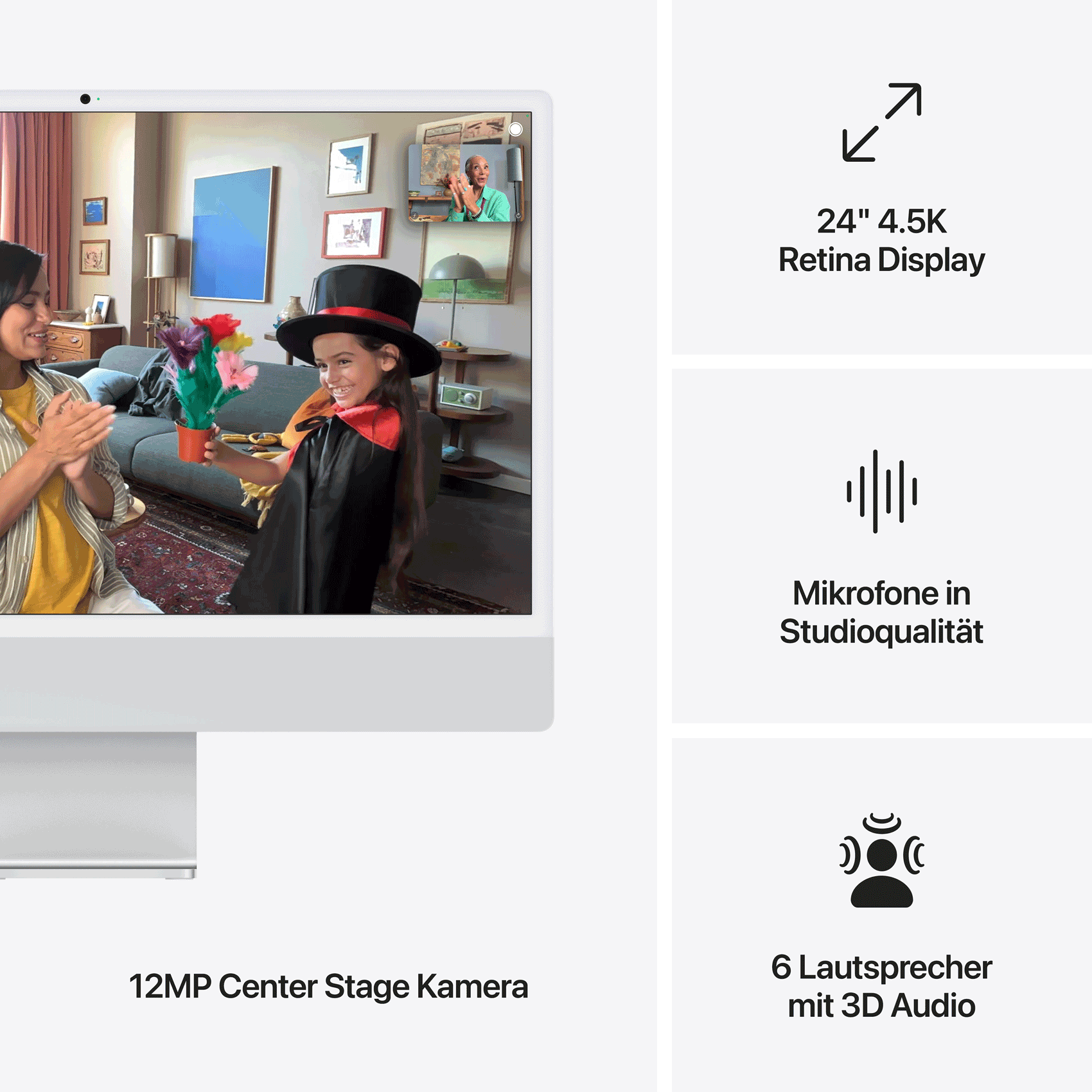 Купить Apple 24-inch iMac with Retina 4.5K display: M4 chip with 8-core CPU and 8-core GPU, 16GB, 256GB SSD - Silver (MWUC3D/A) в магазине wardena.ru