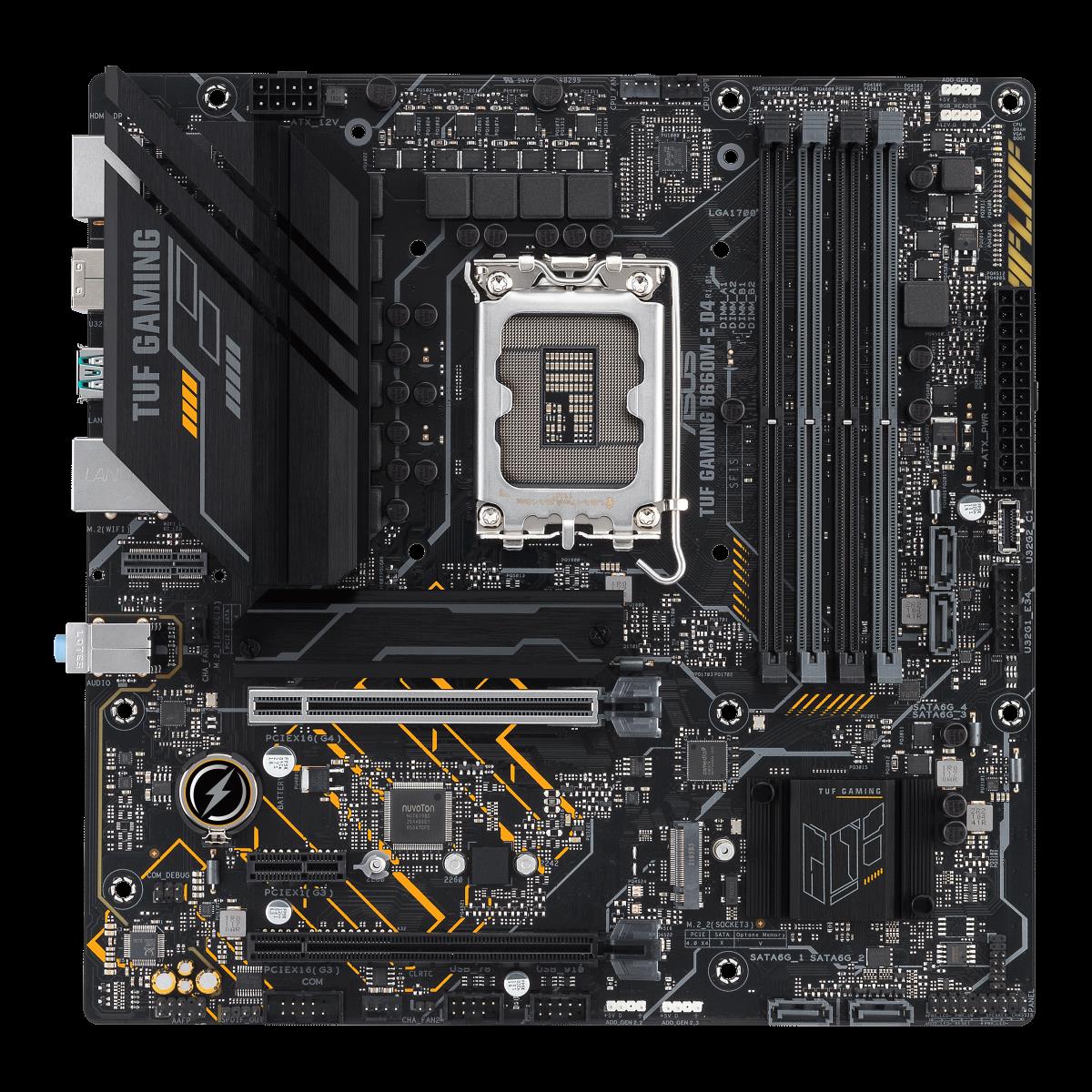 Купить ASUS TUF GAMING B660M-E D4 - Motherboard - micro ATX - LGA1700-Sockel - B660 Chipsatz - USB-C Gen2, USB 3.2 Gen 1, USB 3.2 Gen 2 - 2.5 Gigabit LAN - Onboard-Grafik (CPU erforderlich) - HD Audio (8-Kanal) (90MB19J0-M0EAY0) в магазине wardena.ru
