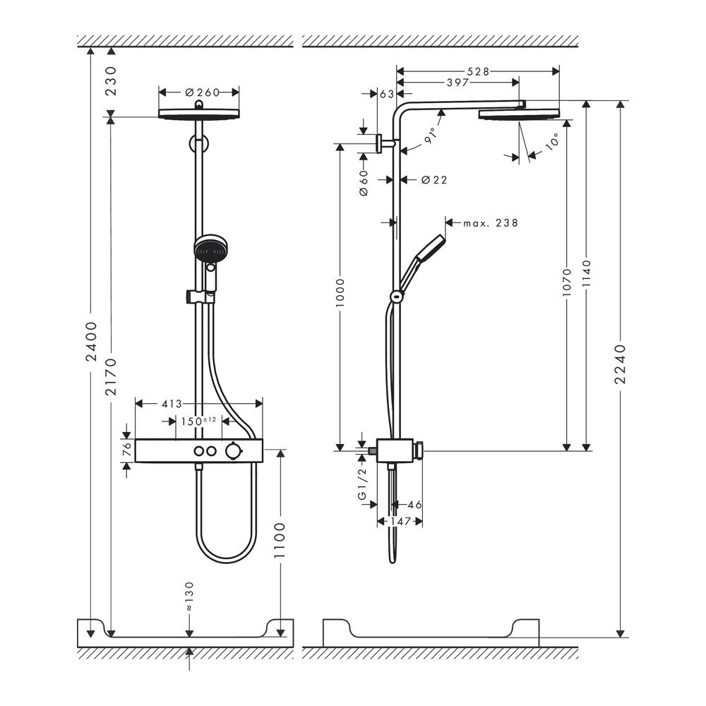 Купить Hansgrohe Pulsify S Душевая система Showerpipe 260 1jet черный матовый 24220670 в магазине wardena.ru