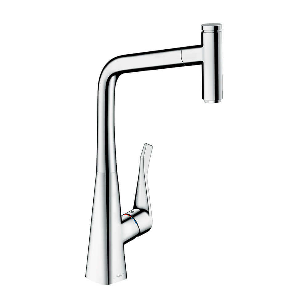 Купить Hansgrohe Metris Select M71 Кухонный смеситель однорычажный 320 Eco с вытяжным изливом 1jet sBox хром 73807000 в магазине wardena.ru