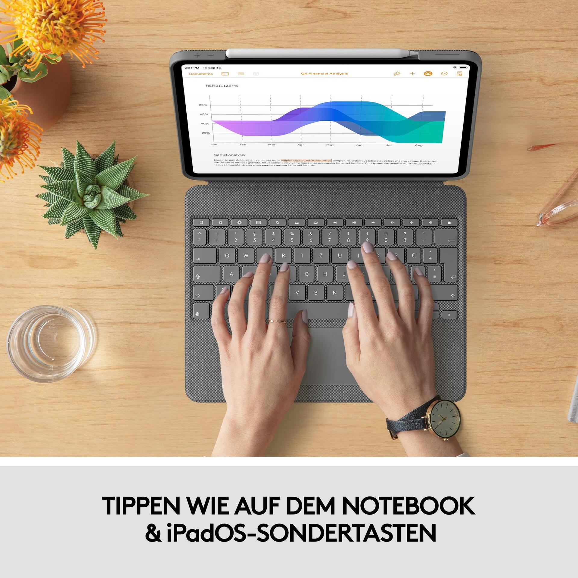 Купить Logitech Combo Touch - Tastatur und Foliohülle - mit Trackpad - hintergrundbeleuchtet - Apple Smart connector - QWERTY - GB - Oxford Gray - für Apple 12.9"  iPad Pro (5. Generation) (920-010214) в магазине wardena.ru