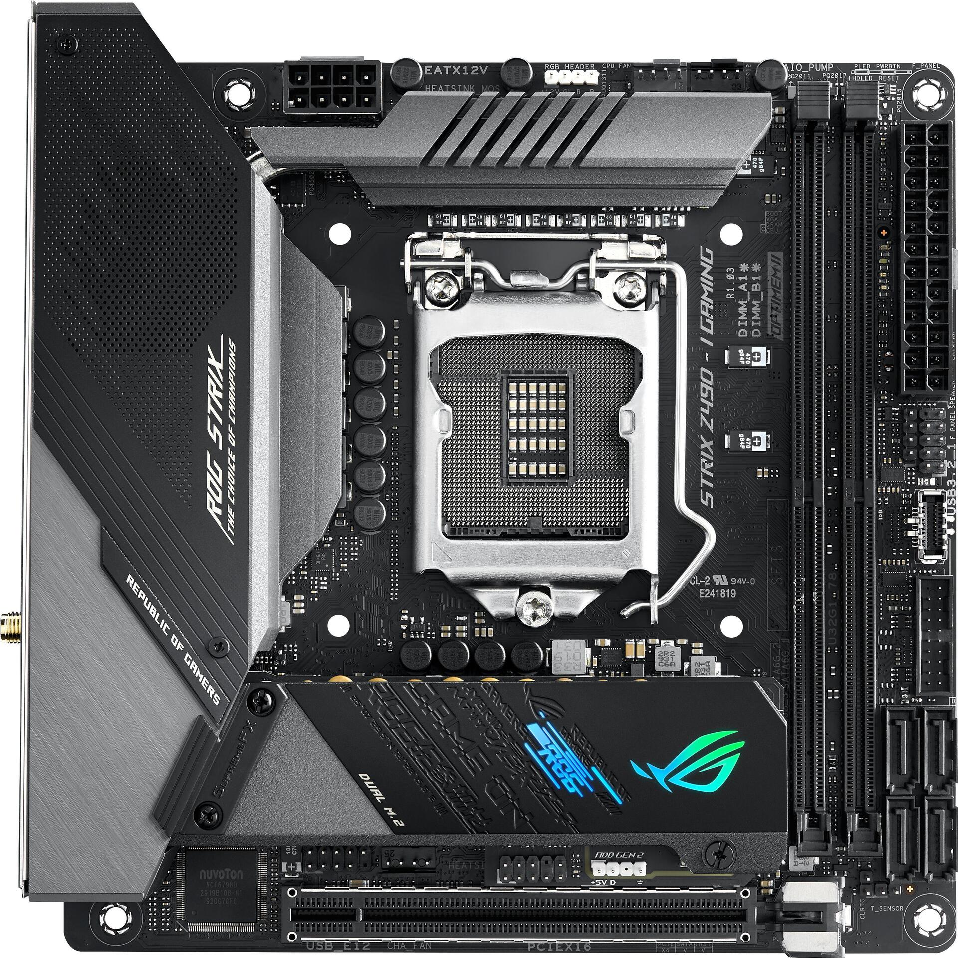 Купить ASUS ROG STRIX Z490-I GAMING - Motherboard - Mini-ITX - LGA1200-Sockel - Z490 Chipsatz - USB-C Gen2, USB 3.2 Gen 1, USB 3.2 Gen 2 - 2.5 Gigabit LAN, Wi-Fi 6, Bluetooth - Onboard-Grafik (CPU erforderlich) - HD Audio (8-Ka (90MB13A0-M0EAY0) в магазине wardena.ru