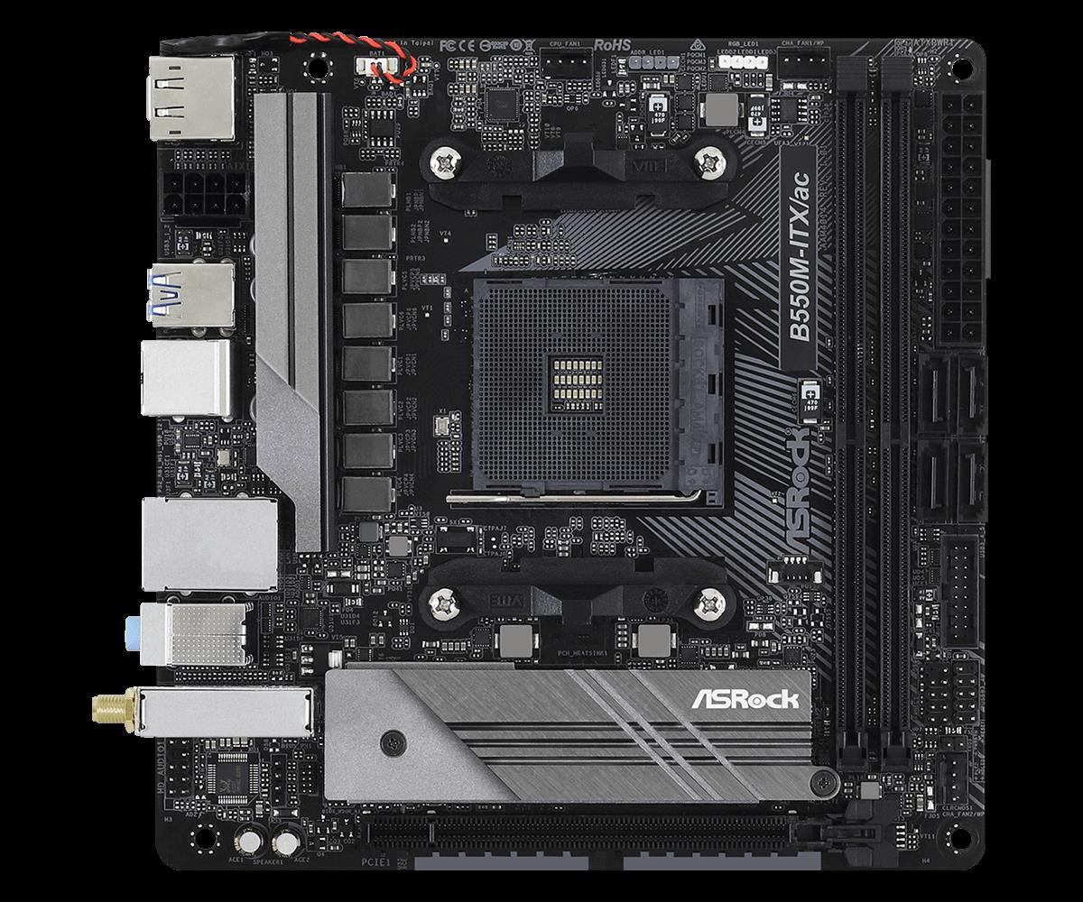 Купить ASRock B550M-ITX/ac - Motherboard - Mini-ITX - Socket AM4 - AMD B550 - USB-C Gen1, USB 3.2 Gen 1 - Bluetooth, Gigabit LAN, Wi-Fi - Onboard-Grafik (CPU erforderlich) - HD Audio (8-Kanal) (90-MXBDH0-A0UAYZ) в магазине wardena.ru