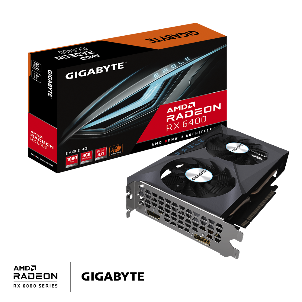 Купить Gigabyte Radeon RX 6400 EAGLE 4G - Grafikkarten - Radeon RX 6400 - 4GB GDDR6 - PCIe 4,0 - HDMI, DisplayPort (GV-R64EAGLE-4GD) в магазине wardena.ru