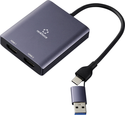 Купить Renkforce RF-6418198 USB-C HDMI Adapter[1x USB-A - 2x] Grau 4K UHD 15 (RF-6418198) в магазине wardena.ru