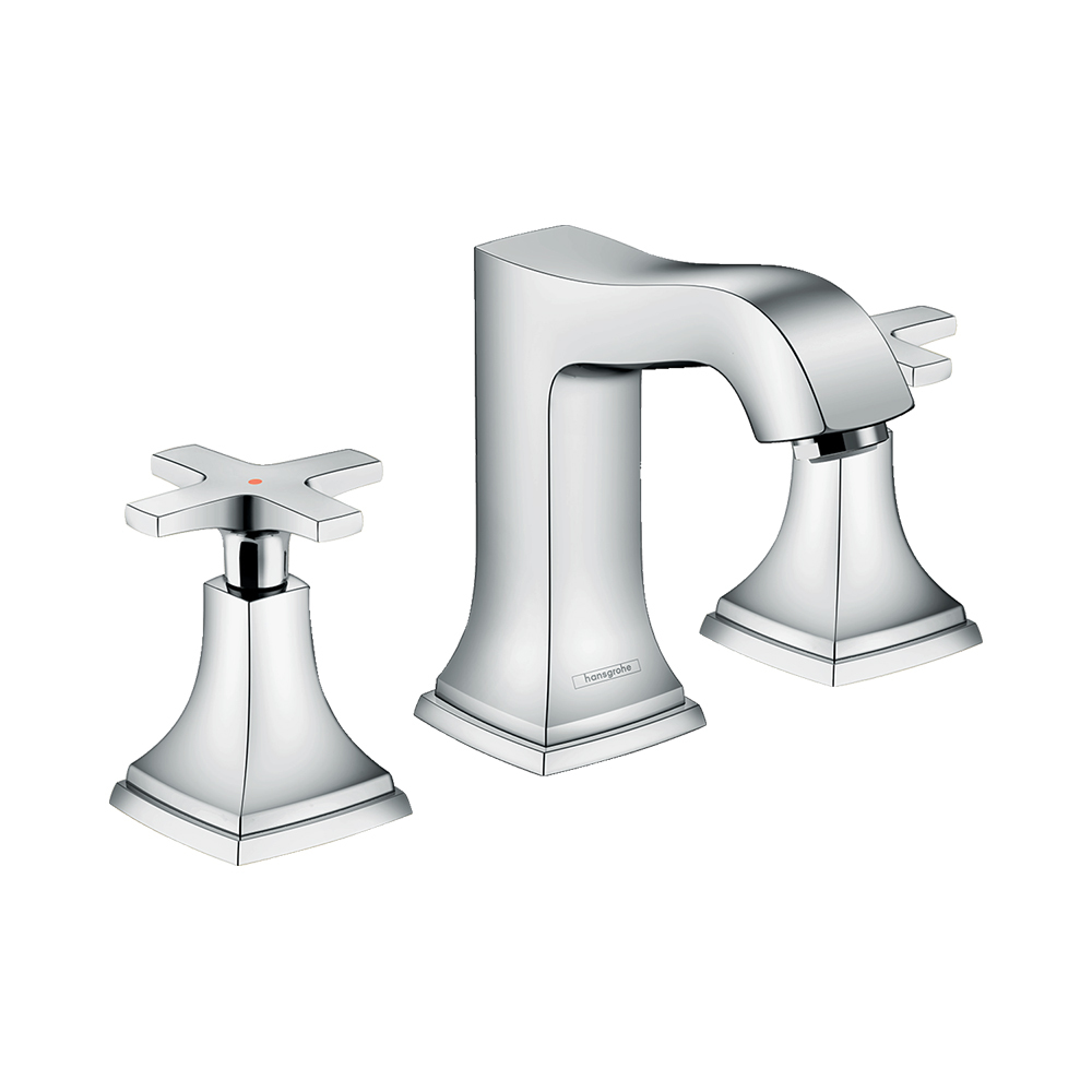 Купить Hansgrohe Metropol Classic Смеситель для раковины 110 на 3 отверстия с крестовыми рукоятками со сливным гарнитуром хром-золото 31306090 в магазине wardena.ru