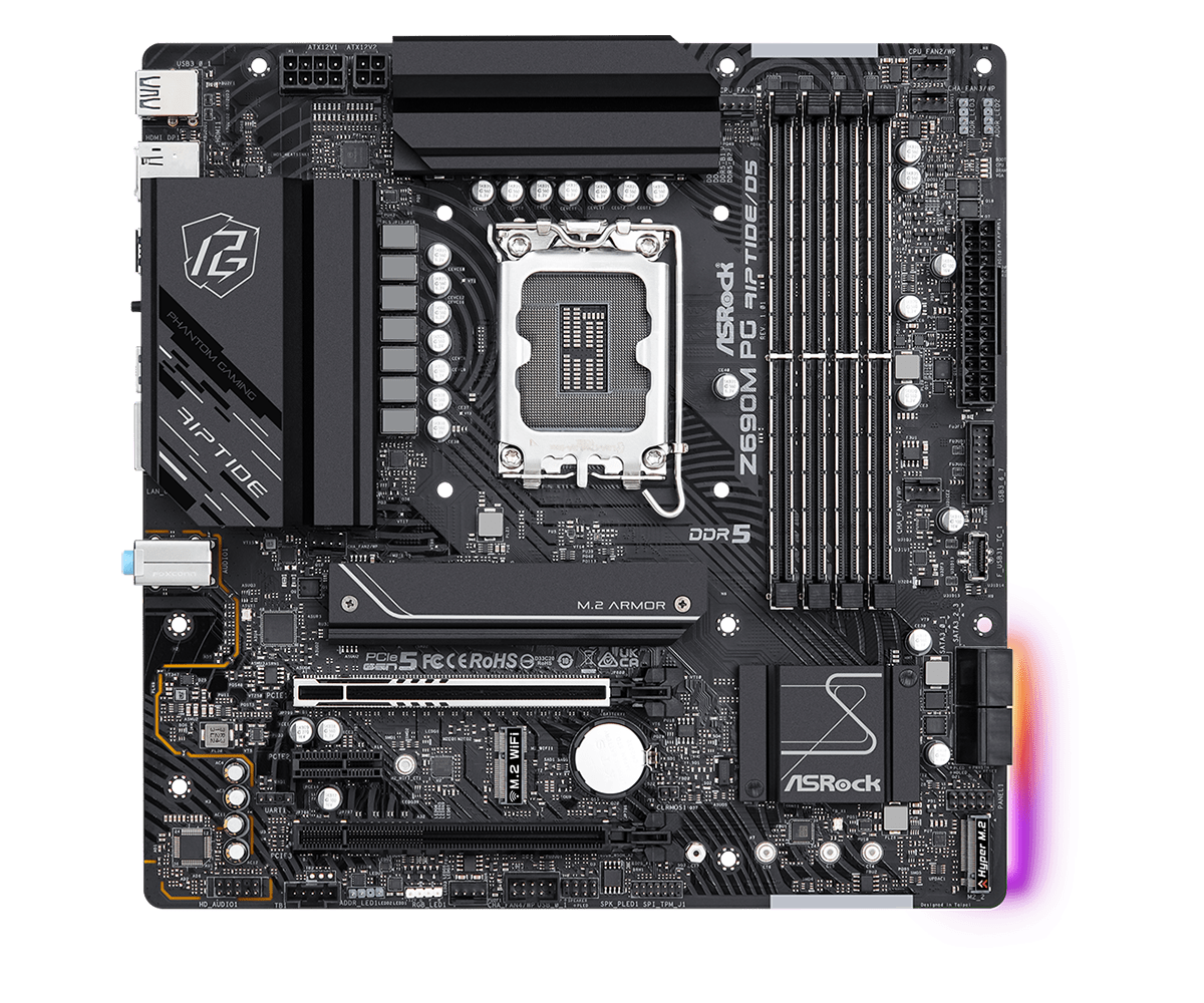Купить ASRock Z690M PG Riptide/D5 - Motherboard - micro ATX - LGA1700-Sockel - Z690 Chipsatz - USB-C Gen2, USB 3,2 Gen 1, USB 3,2 Gen 2 - 2,5 Gigabit LAN - Onboard-Grafik (CPU erforderlich) - HD Audio (8-Kanal) (90-MXBIL0-A0UAY (90-MXBIL0-A0UAYZ) в магазине wardena.ru