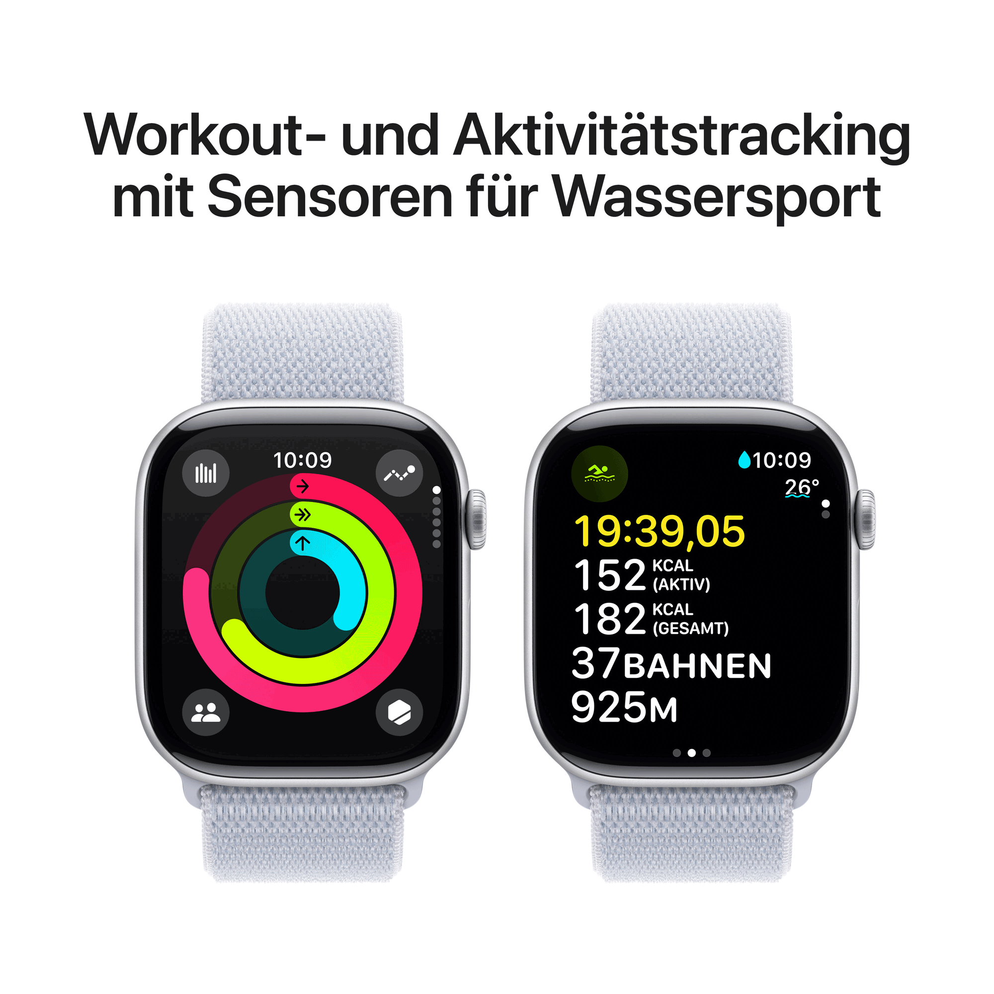 Купить Apple Watch Series 10 GPS + Cellular 46mm Silver Aluminium Case mit Blue Cloud Sport Band (MWY23QF/A) в магазине wardena.ru