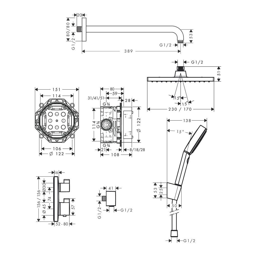 Купить Hansgrohe Pulsify Select S Душевой набор с держателем 105 3jet Relaxation, шланг 160 см белый матовый 24303700 в магазине wardena.ru