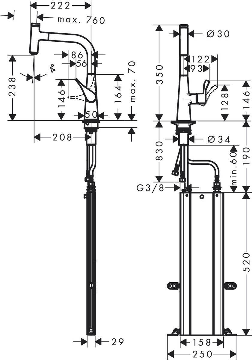 Купить Hansgrohe Metris Select M71 Кухонный смеситель однорычажный 240 с вытяжным изливом 1jet sBox хром 73802000 в магазине wardena.ru