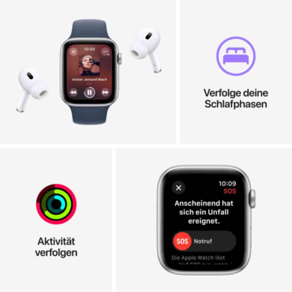 Купить Apple Watch SE (GPS + Cellular) - 44 mm - Aluminium, Silber - intelligente Uhr mit Sportband - Flouroelastomer - Storm Blue - Bandgröße: M/L - 32GB - Wi-Fi, LTE, Bluetooth - 4G - 33 g (MRHJ3QF/A) в магазине wardena.ru