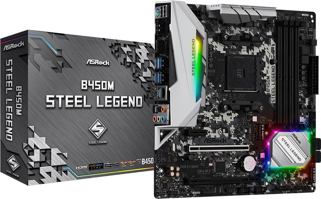 Купить ASRock B450M Steel Legend - Motherboard - micro ATX - Socket AM4 - AMD B450 Chipsatz - USB 3.1 Gen 1, USB-C Gen2, USB 3.1 Gen 2 - Gigabit LAN - Onboard-Grafik (CPU erforderlich) - HD Audio (8-Kanal) (90-MXB9Y0-A0UAYZ) в магазине wardena.ru