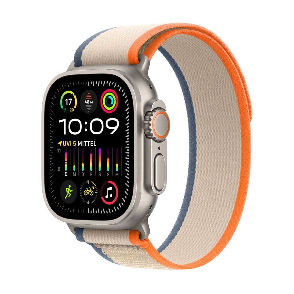 Купить AppleWatch Ultra 2 Titanium Cellular 49mm (Trail Loop orange/beige) S/M (MRF13FD/A) в магазине wardena.ru