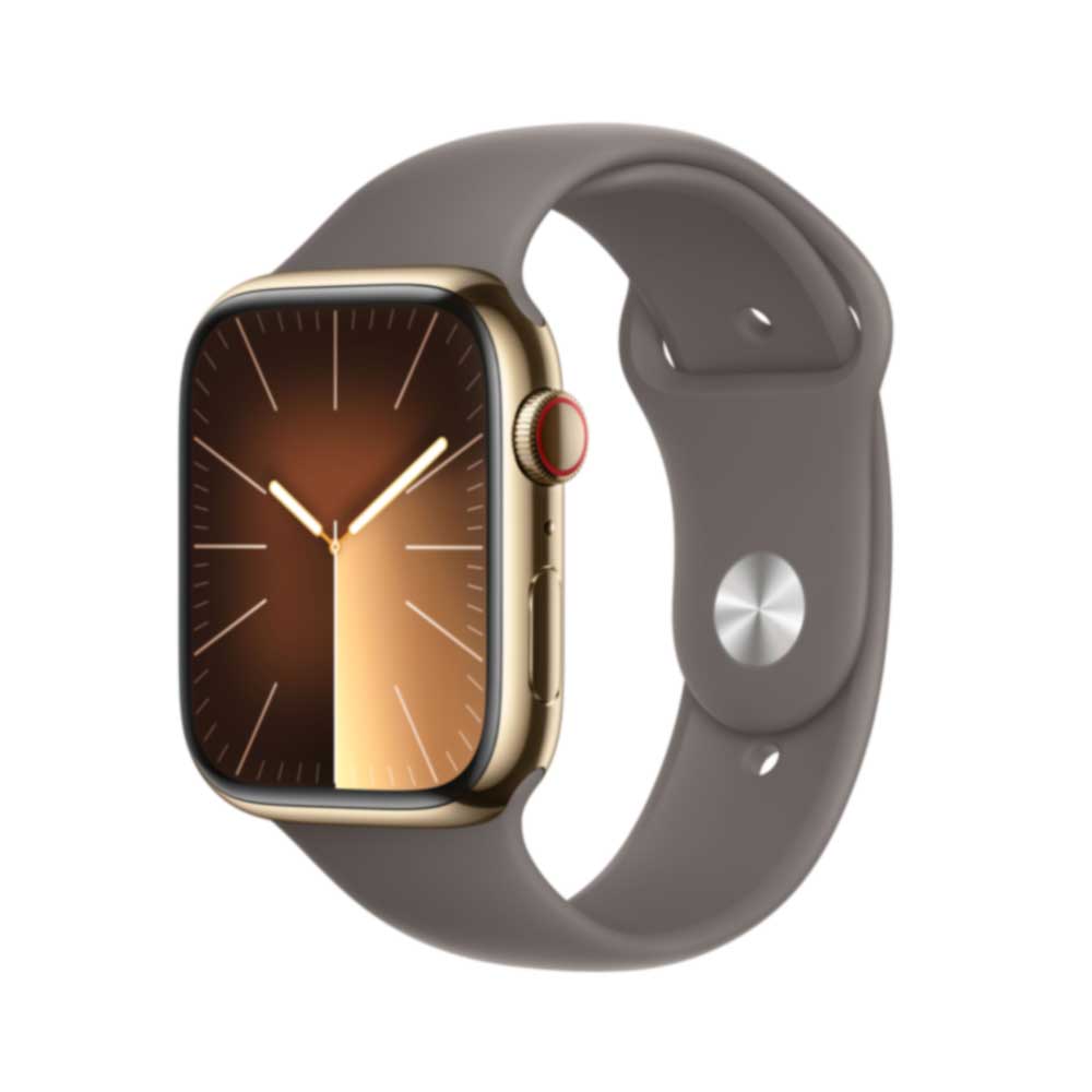 Купить APPLE Watch Series 9 GPS + Cellular 45mm Gold Stainless Steel Case with Clay Sport Band - M/L (MRMT3QF/A) в магазине wardena.ru