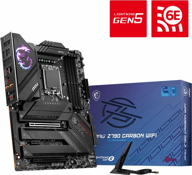 Купить MSI MPG Z790 Carbon WiFi - Motherboard - ATX - LGA1700-Sockel - Z790 Chipsatz - USB-C Gen2, USB 3,2 Gen 1, USB 3,2 Gen 2, USB-C Gen 2x2 - 2,5 Gigabit LAN, Wi-Fi, Bluetooth - Onboard-Grafik (CPU erforderlich) - HD Audio ( (7D89-001R) в магазине wardena.ru