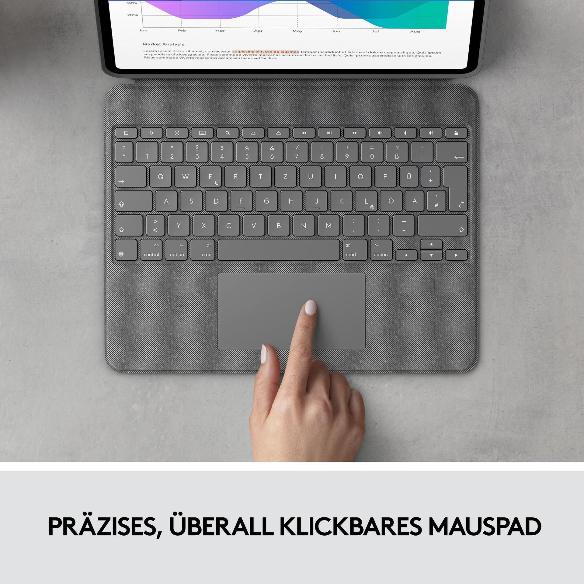 Купить Logitech Combo Touch - Tastatur und Foliohülle - mit Trackpad - hintergrundbeleuchtet - Apple Smart connector - QWERTZ - Schweiz - Oxford Gray - für Apple 12.9"  iPad Pro (5. Generation) (920-010209) в магазине wardena.ru