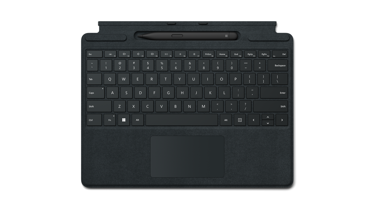 Купить Microsoft Surface Pro Signature Keyboard - Tastatur - mit Touchpad, Beschleunigungsmesser, Surface Slim Pen 2 Ablage- und Ladeschale - QWERTY - Englisch - Schwarz - kommerziell - mit Slim Pen 2 - für Surface Pro 8, Pro X (8X8-00003) в магазине wardena.ru