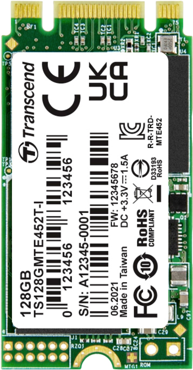 Купить Transcend SSD / 128GB, M.2 2242, PCIe Gen3x2, B+M Key, 3D TLC, PE: 3K, Wide Temp. (TS128GMTE452T-I) в магазине wardena.ru