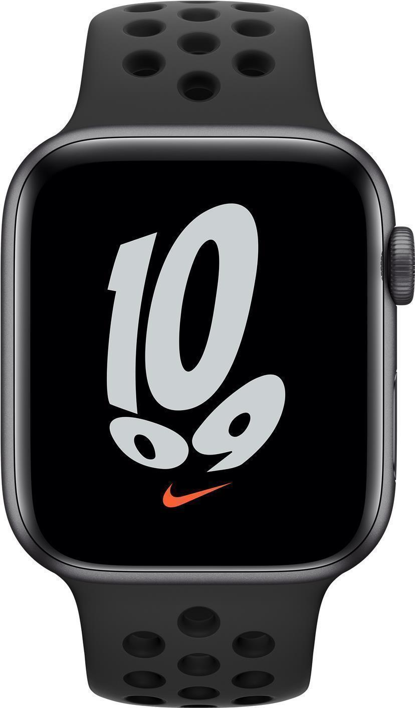 Купить Apple Watch Nike SE (GPS) - 44 mm - Space grau Aluminium - intelligente Uhr mit Nike Sportband - Flouroelastomer - anthrazit/schwarz - Bandgröße: S/M/L - 32GB - Wi-Fi, Bluetooth - 36,2 g (MKQ83FD/A) в магазине wardena.ru