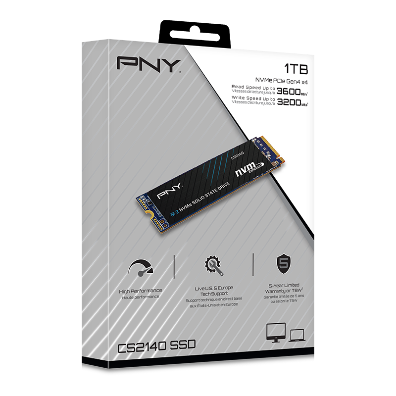 Купить PNY CS2140 - SSD - 1 TB - intern - M.2 2280 - PCIe 4.0 x4 (NVMe) - 256-Bit-AES (M280CS2140-1TB-RB) в магазине wardena.ru
