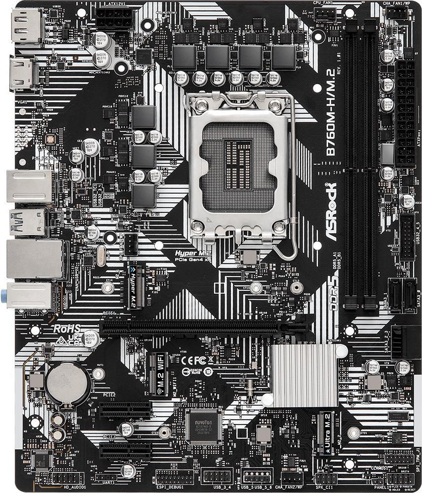 Купить Asrock B760M-H/M.2 Motherboard Intel B760 LGA 1700 micro ATX (B760M-H/M.2) в магазине wardena.ru