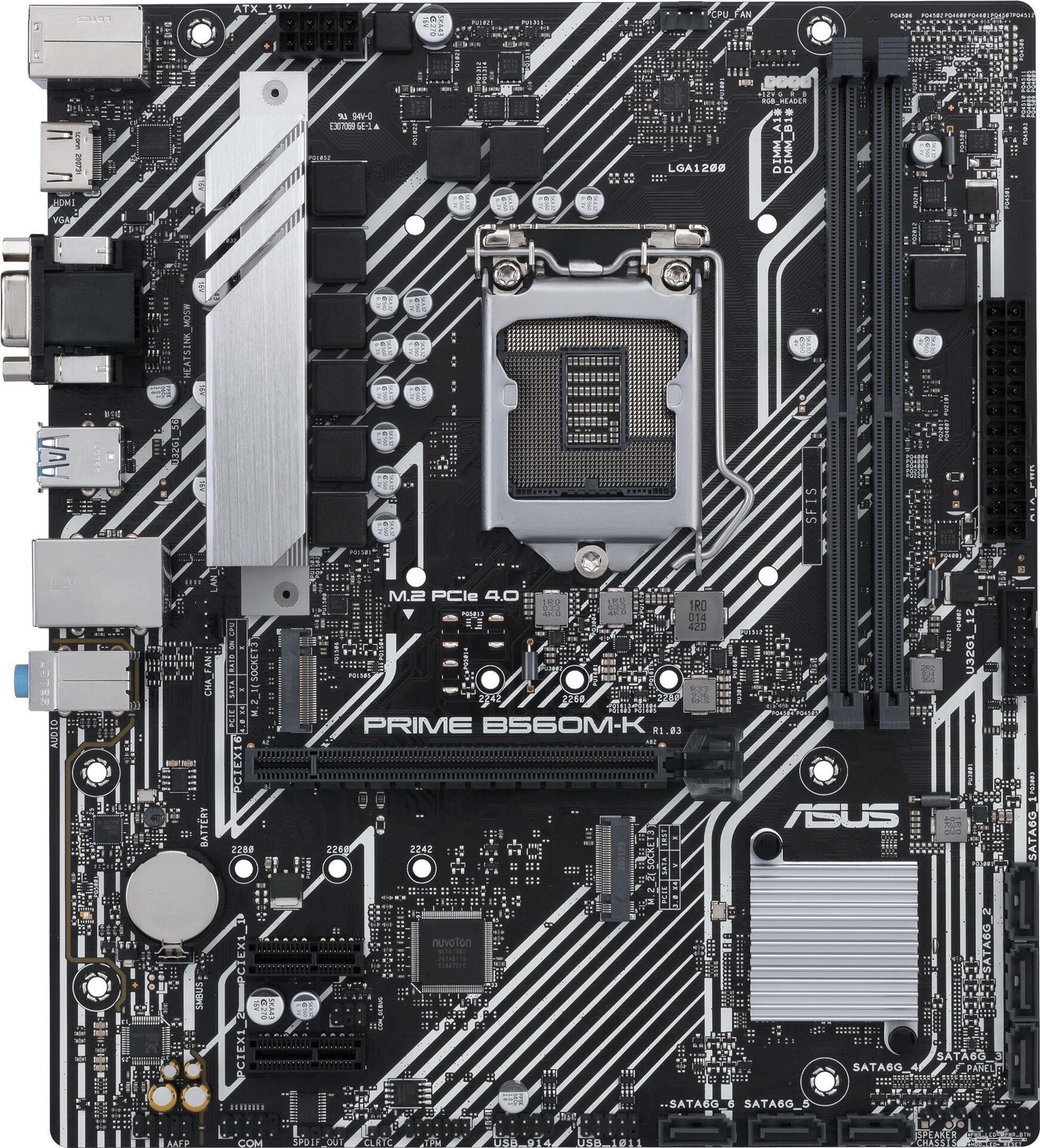 Купить ASUS PRIME B560M-K - Motherboard - micro ATX - LGA1200-Sockel - B560 Chipsatz - USB 3.2 Gen 1 - Gigabit LAN - Onboard-Grafik (CPU erforderlich) - HD Audio (8-Kanal) (90MB16S0-M0EAY0) в магазине wardena.ru