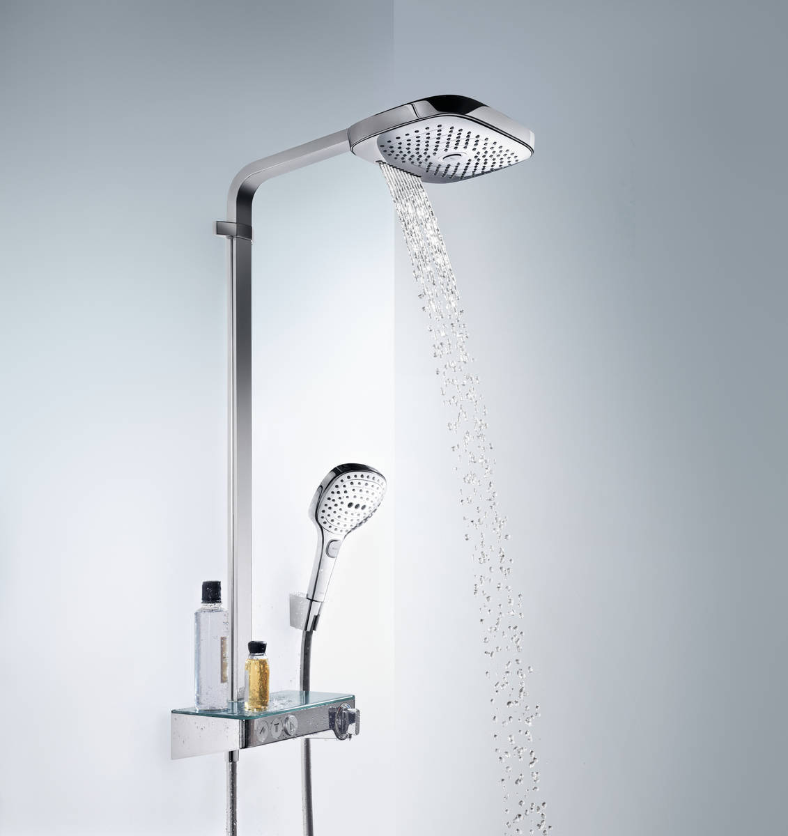 Купить Hansgrohe Raindance Select E 300 3 jet Showerpipe душевая система с термостатом хром-белый матовый 27127400 в магазине wardena.ru