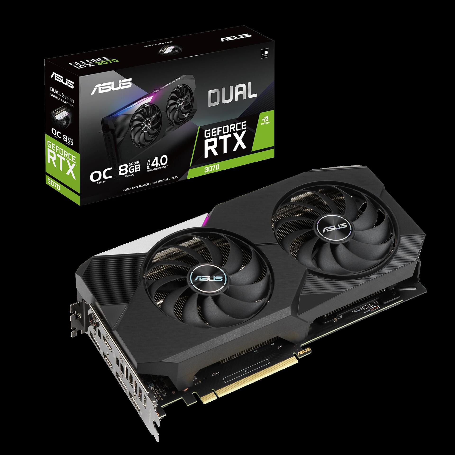 Купить ASUS DUAL-RTX3070-O8G-V2 - OC Edition - Grafikkarten - GF RTX 3070 - 8 GB GDDR6 - PCIe 4.0 - 2 x HDMI, 3 x DisplayPort (90YV0FQC-M0NA00) в магазине wardena.ru
