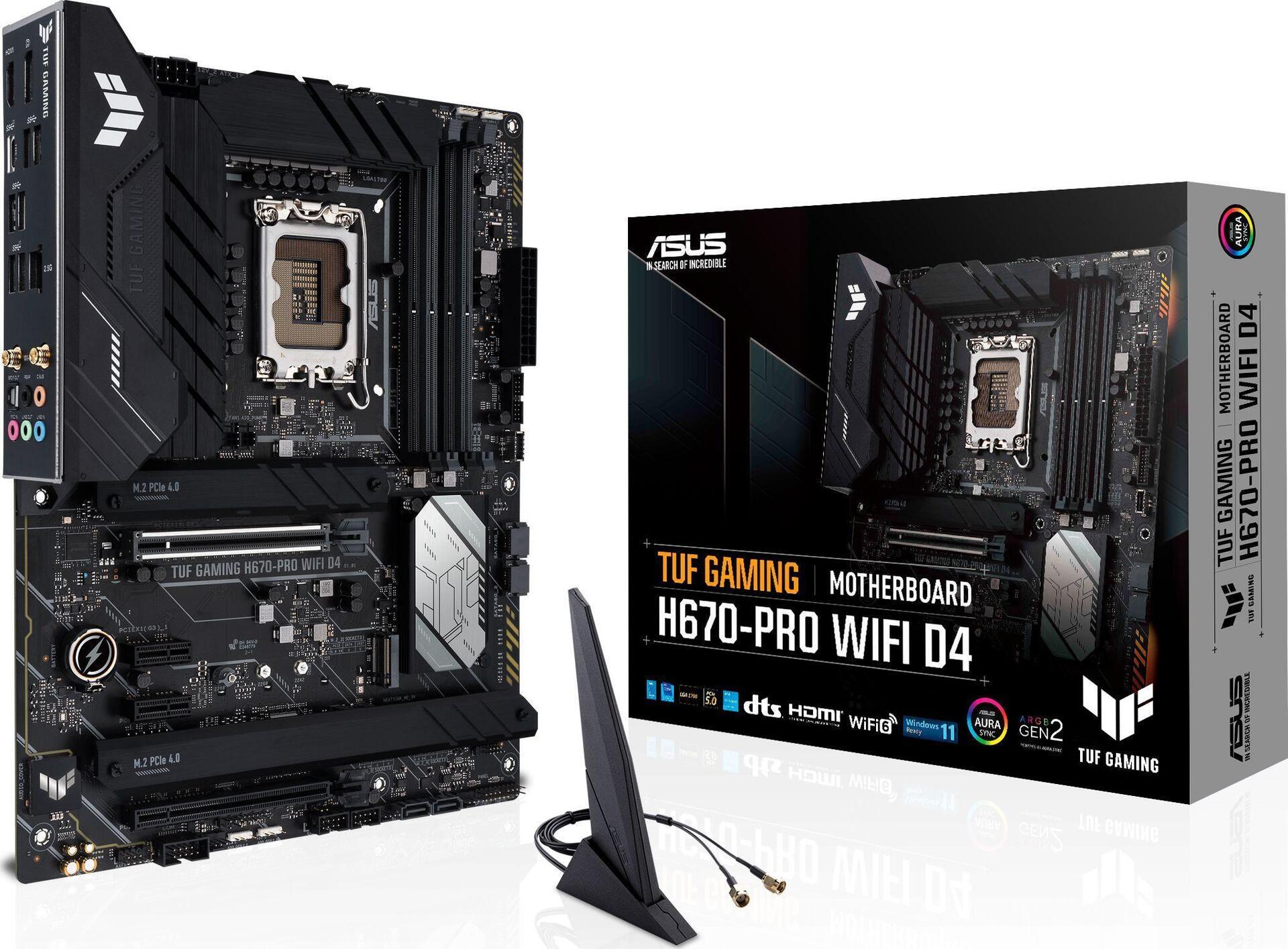 Купить ASUS TUF GAMING H670-PRO WIFI D4 - Motherboard - ATX - LGA1700-Sockel - H670 Chipsatz - USB-C Gen1, USB 3,2 Gen 1, USB 3,2 Gen 2, USB-C Gen 2x2 - 2,5 Gigabit LAN, Wi-Fi, Bluetooth - Onboard-Grafik (CPU erforderlich) - HD (90MB1900-M0EAY0) в магазине wardena.ru