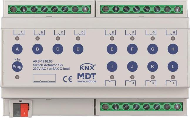 Купить MDT - Schaltaktor 12-fach 8TE REG 230VAC 16A C-Last 140uF (AKS-1216.03) в магазине wardena.ru